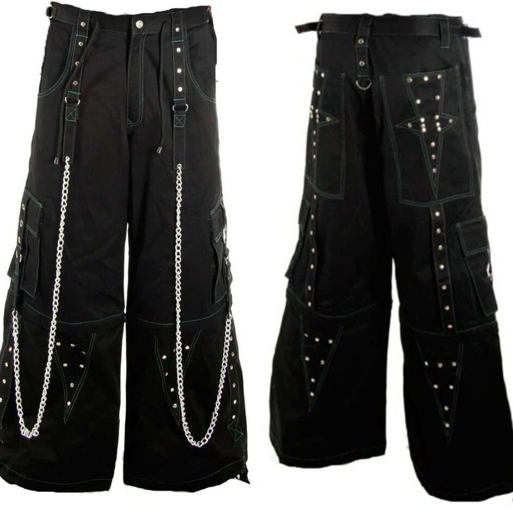 Men Black Cargo Punk Buckle Zips Chain Strap Trousers Trip PANT - Picture 2 of 4